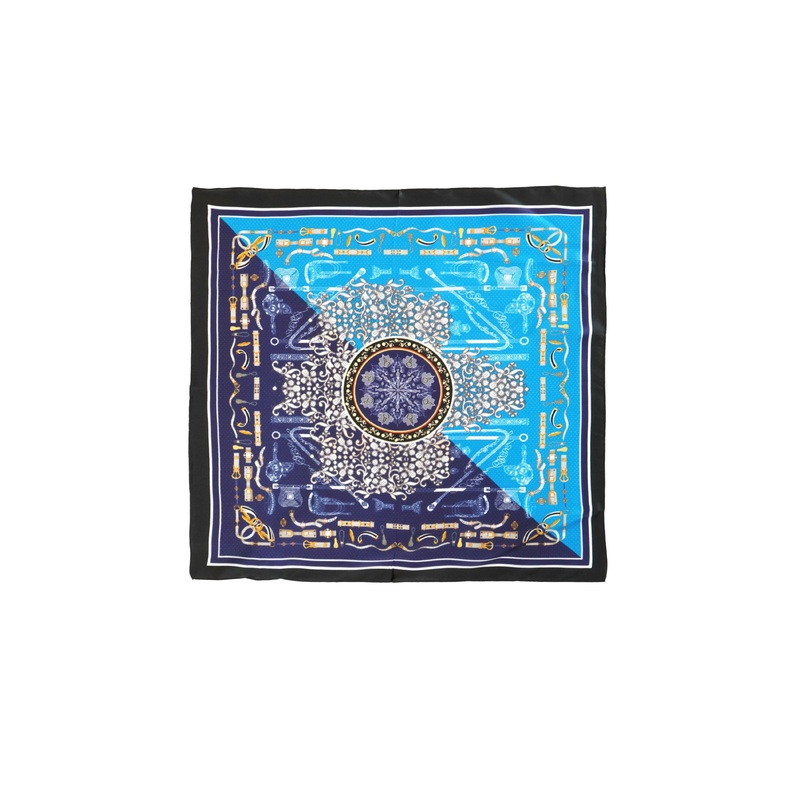 Tom & Eva -Navy Blue Belt Print Silk Neckerchief
