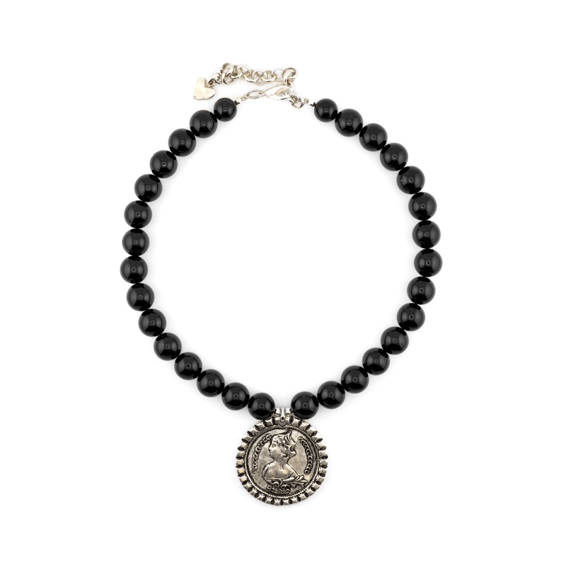 CCB – Vintage Coin Necklace with Black Beads