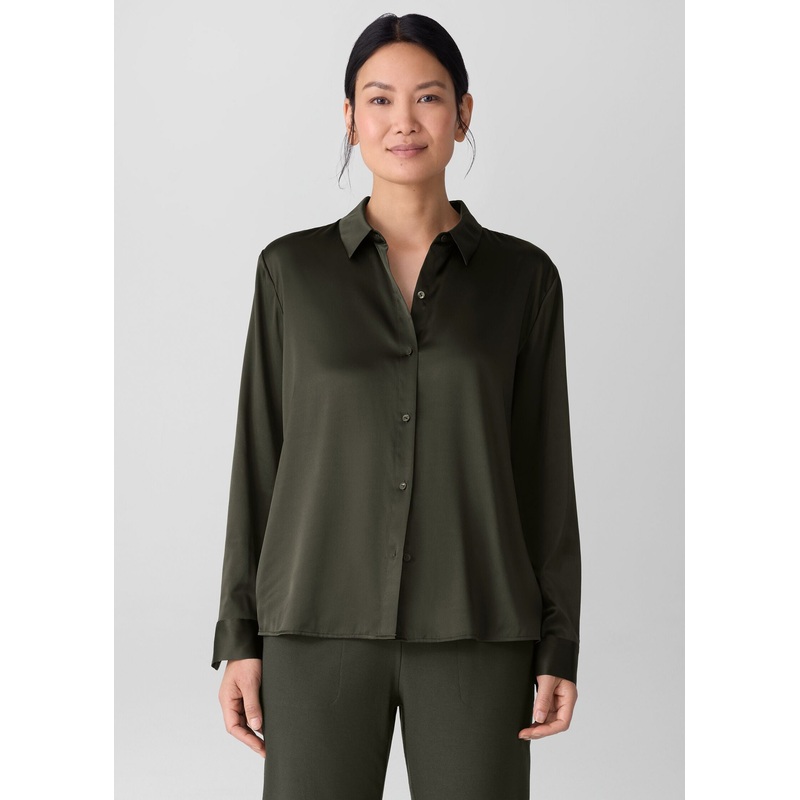 Eileen Fisher – Stretch Silk Charmeuse Classic Collar Shirt