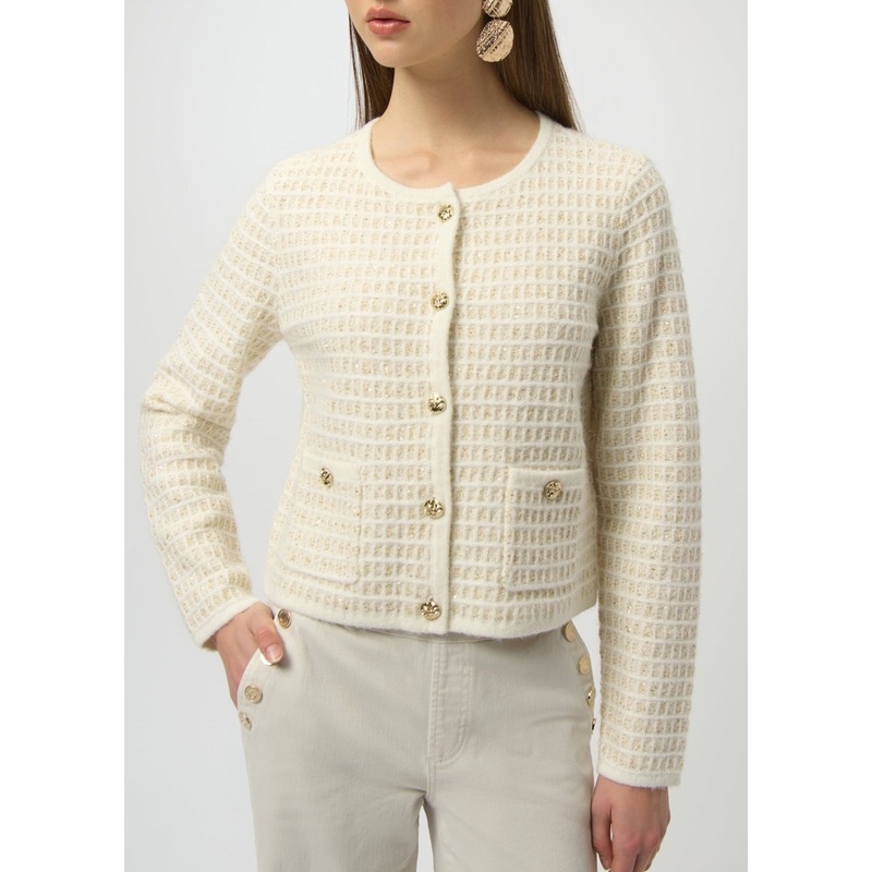 Joseph Ribkoff – Sequined Knit Cardigan with Gold Buttons