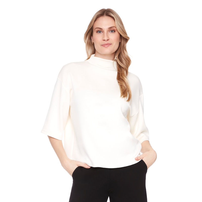 UP – Mock neck 3/4 sleeve top|IVORY|SLATE|BLACK|S|M|L|XL