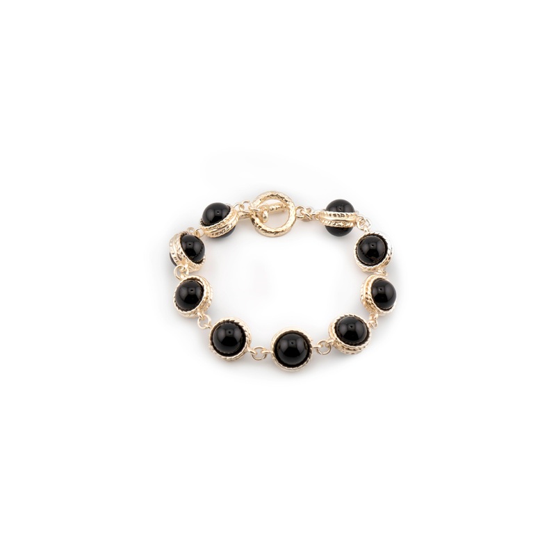 CCB – Bead Encased Bracelet|MATTE GOLD/BLACK|MATTE GOLD/PEARL