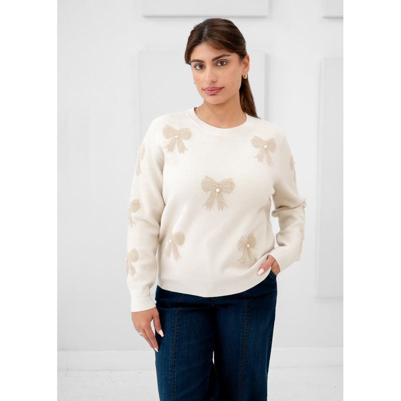 Eternelle – Bow Accent Sweater with Pearls