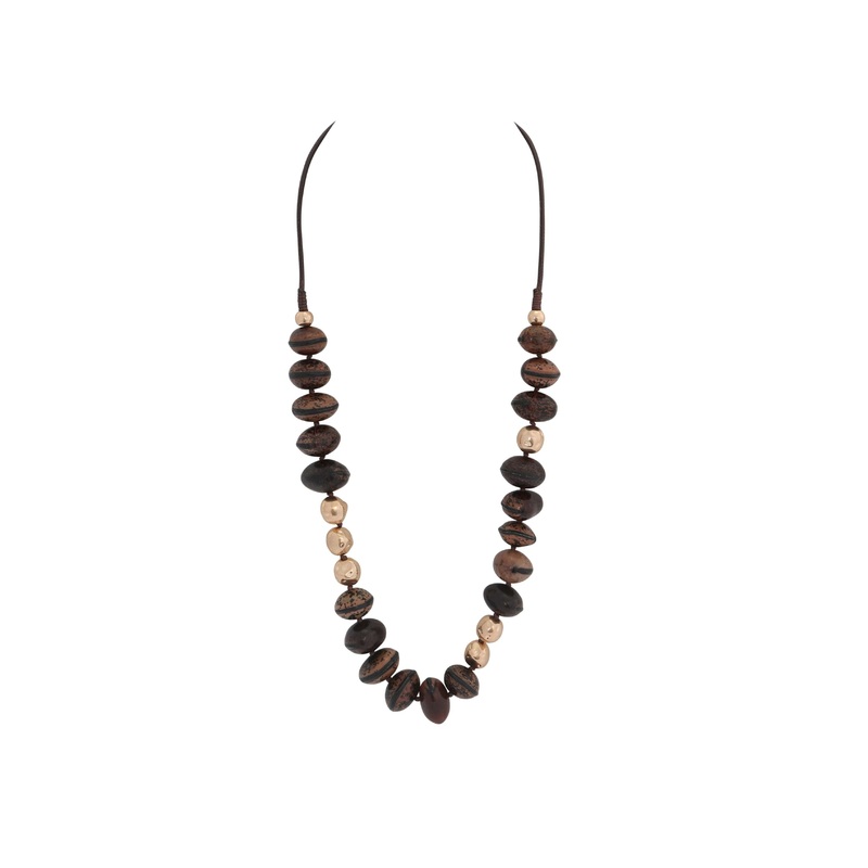 Merx – Mixed Wood & Gold Bead Necklace
