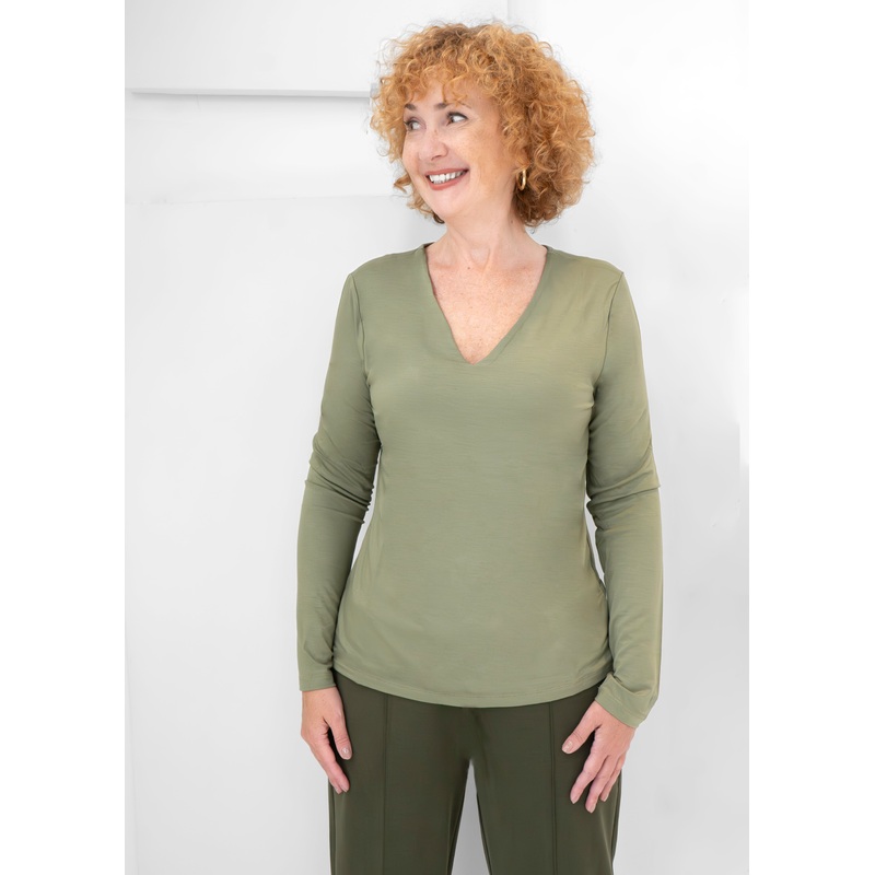 Yest – Clementine V-neck Top|GREY OLIVE|6|8|10|12|14|16