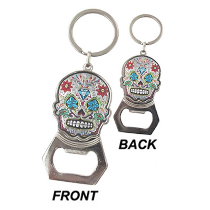 Sugar Skull Engraved Metal Bottle Opener Novelty Key Chain