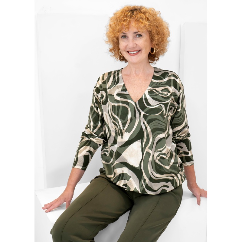 Yest – Corinne Top|ARMY GREEN/MULTI|6|8|10|12|14|16