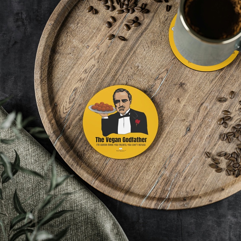 Vegan Godfather Coasters|Round|3.7″ x 3.7″|1 piece|4-piece set