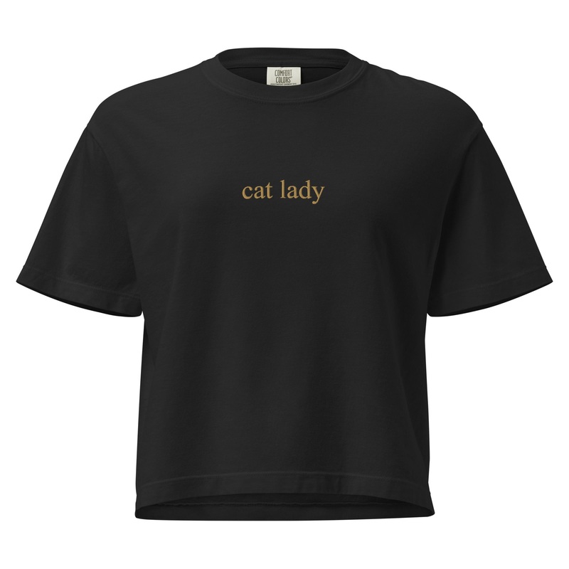 Cat Lady Embroidered Cropped Boxy Comfort Colors Tee