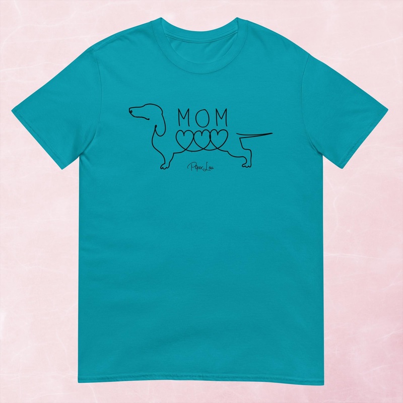 Dachshund Mom Graphic Tee|Heather Red|Tropical Blue|Sand|Light Blue|Sport Grey|Cornsilk|White|S|M|L|XL|2XL|3XL