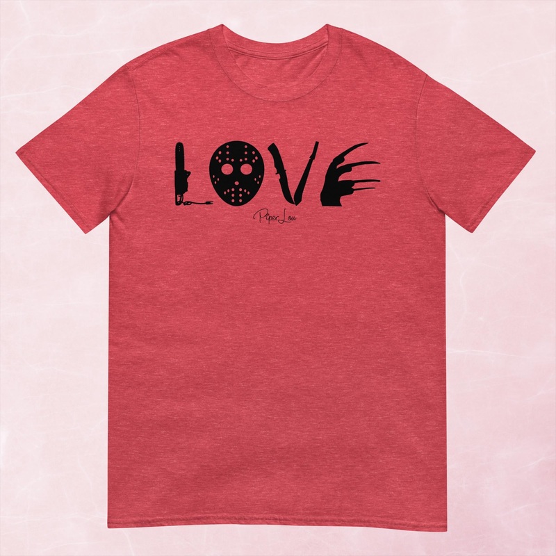 Horror Love Graphic Tee|Heather Red|Tropical Blue|Sand|Light Blue|Sport Grey|Cornsilk|White|S|M|L|XL|2XL|3XL