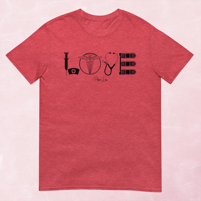 Nurse Love Graphic Tee|Heather Red|Tropical Blue|Sand|Light Blue|Sport Grey|Cornsilk|White|S|M|L|XL|2XL|3XL