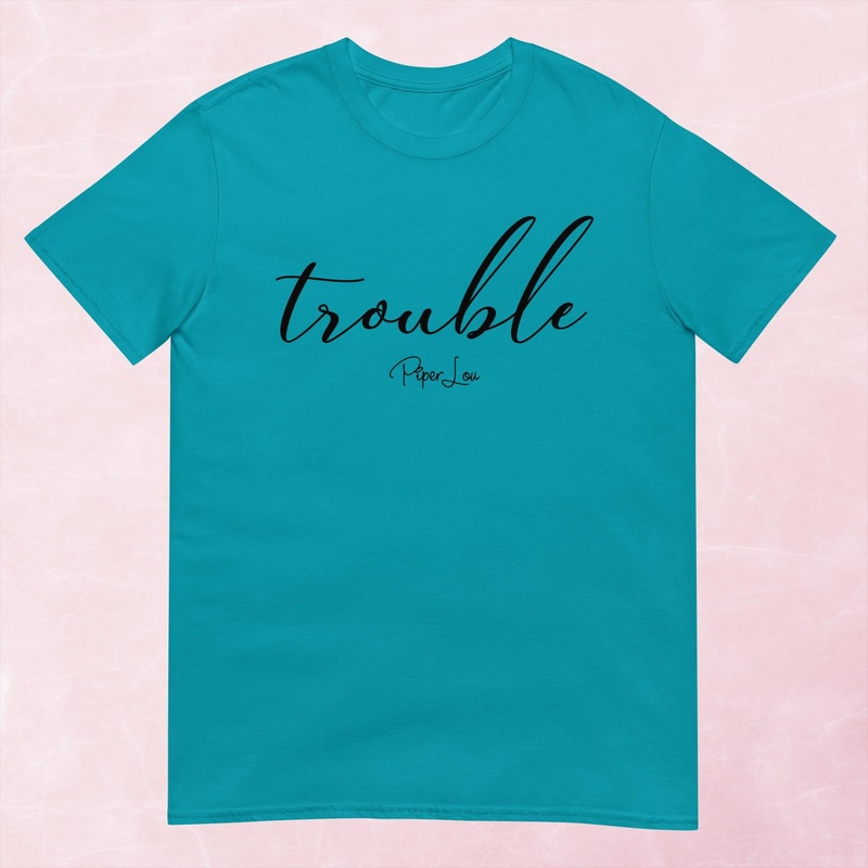 Trouble Graphic Tee|Heather Red|Tropical Blue|Sand|Light Blue|Sport Grey|Cornsilk|White|S|M|L|XL|2XL|3XL