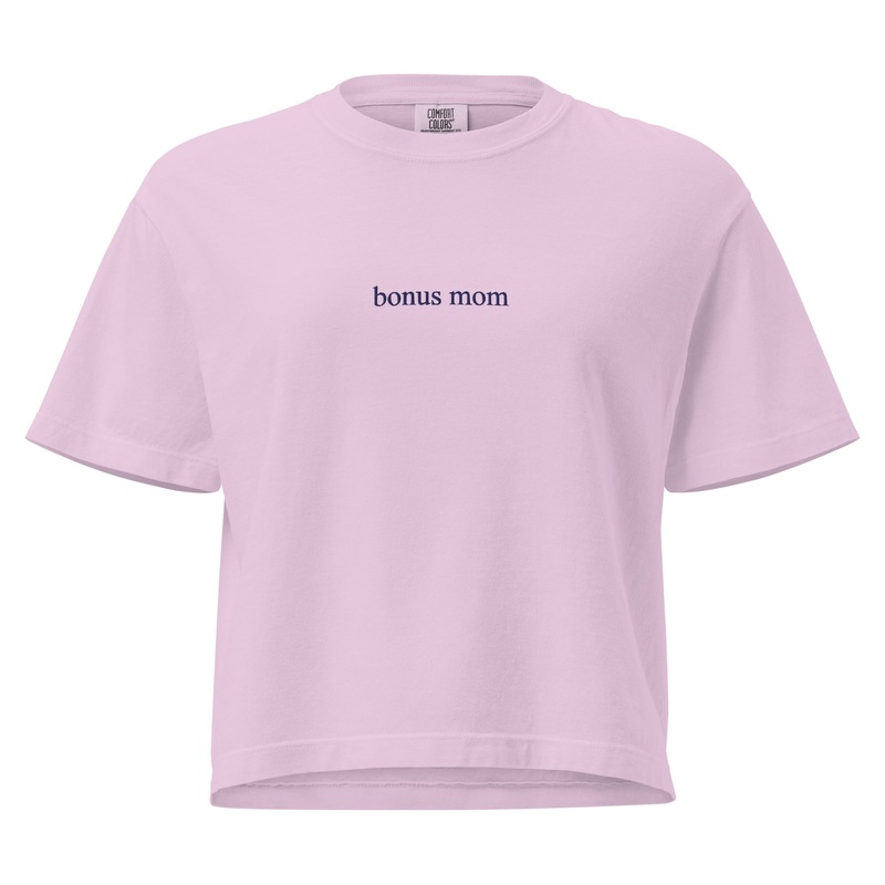 Bonus Mom Embroidered Cropped Boxy Comfort Colors Tee
