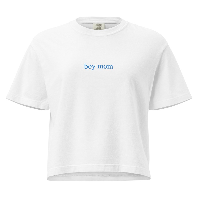 Boy Mom Embroidered Cropped Boxy Comfort Colors Tee