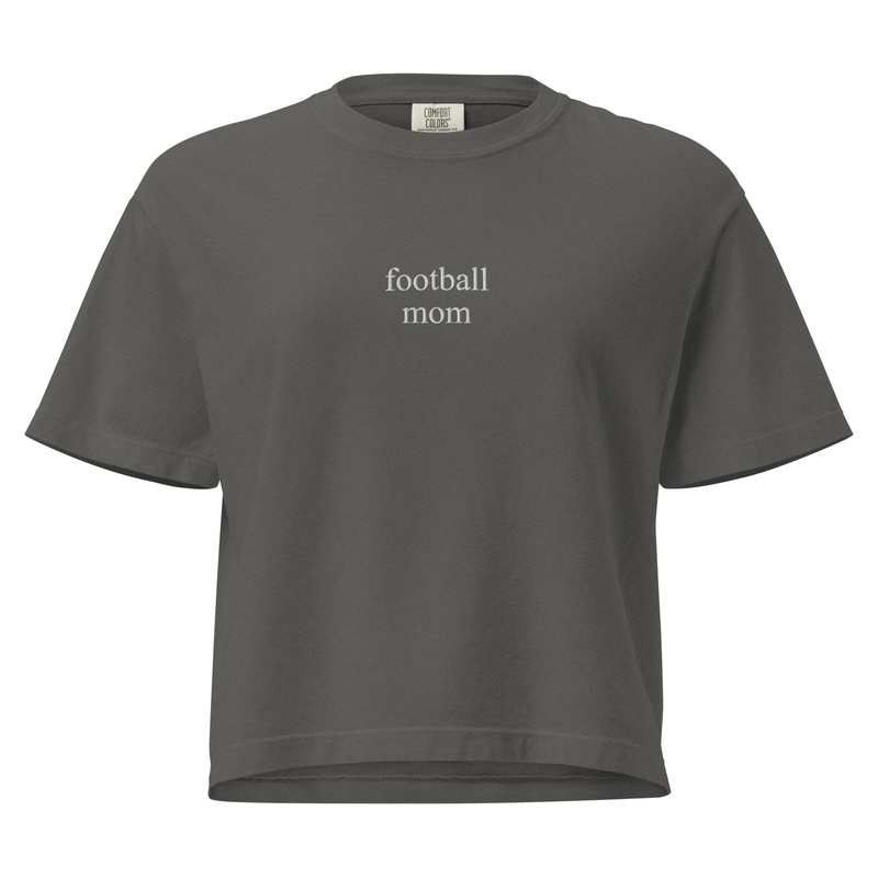 Football Mom Embroidered Cropped Boxy Comfort Colors Tee