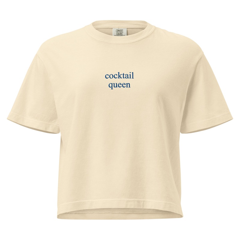 Cocktail Queen Embroidered Cropped Boxy Comfort Colors Tee
