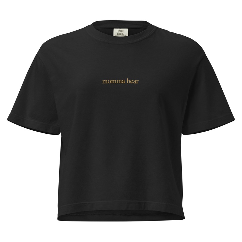 Momma Bear Embroidered Cropped Boxy Comfort Colors Tee