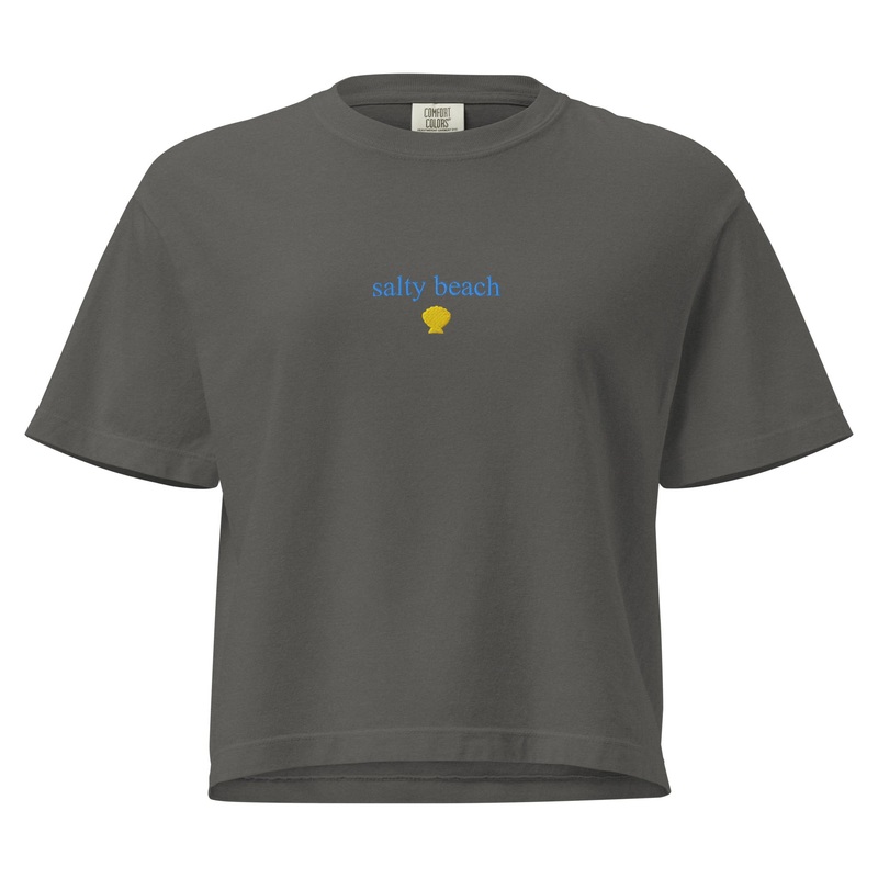 Salty Beach Embroidered Cropped Boxy Comfort Colors Tee