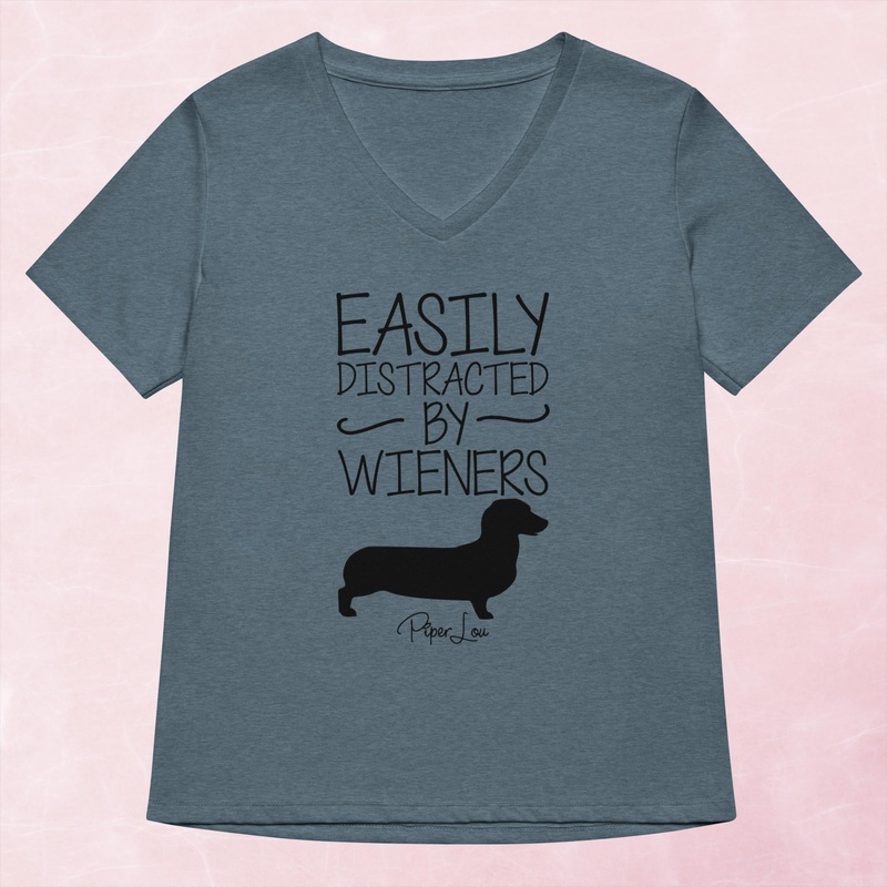 Easily Distracted By Wieners Women’s Graphic V-Neck