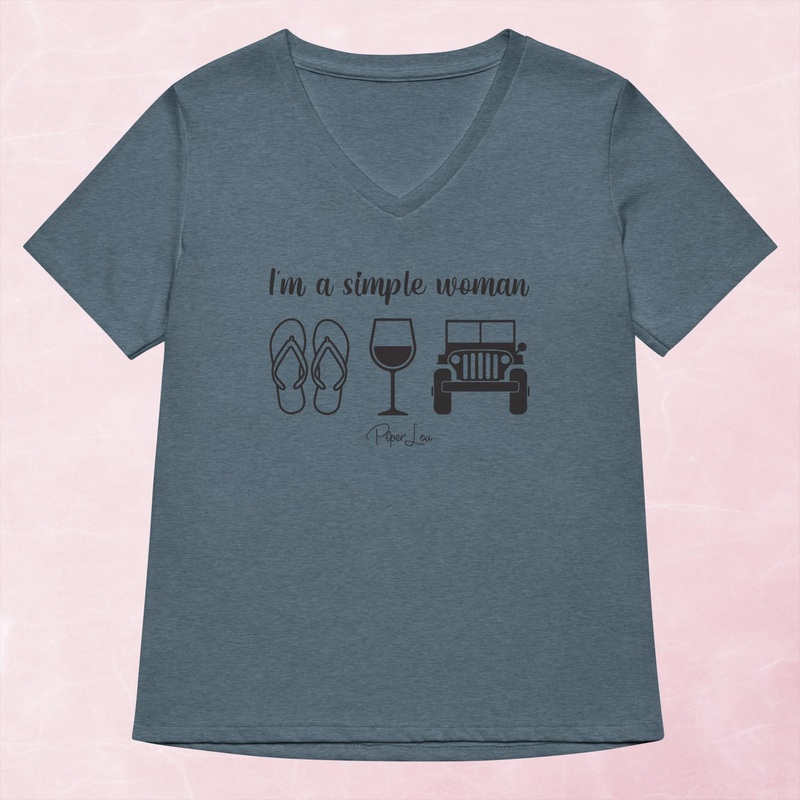 I’m A Simple Woman Flip Flops Wine Jeep Women’s Graphic V-Neck