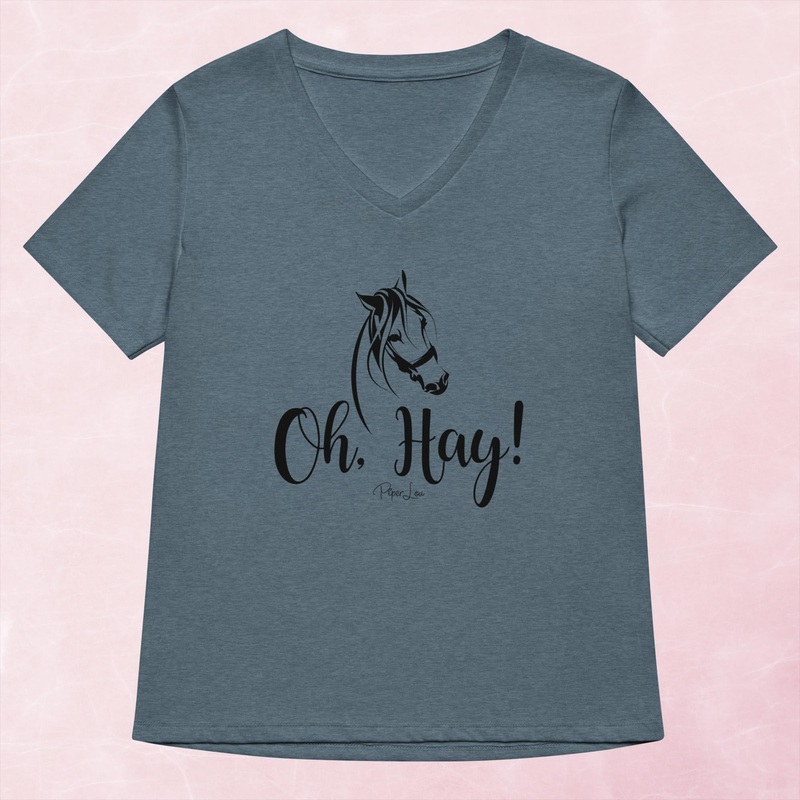 Oh Hay Women’s Graphic V-Neck|Heather Slate|Heather Mauve|Solid White Blend|S|M|L|XL|2XL