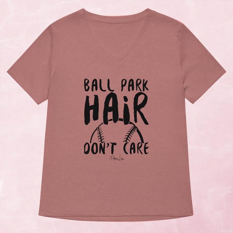 Ball Park Hair Don’t Care Women’s Graphic V-Neck
