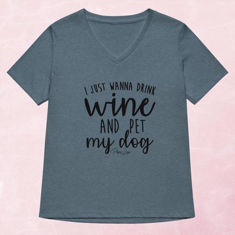 I Just Want To Drink Wine And Pet My Dog Women’s Graphic V-Neck