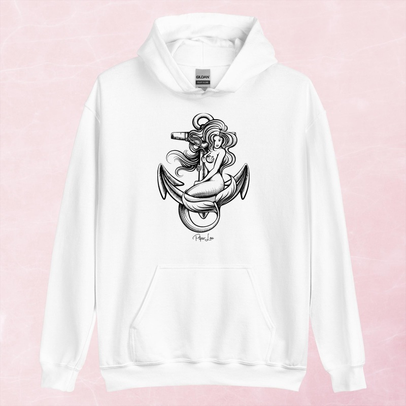 Mermaid Anchor Graphic Hoodie|Red|Heliconia|Irish Green|Orange|Military Green|Carolina Blue|Gold|Sand|Light Pink|Ash|White|S|M|L|XL|2XL|3XL|4XL|5XL