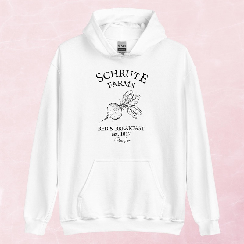 Schrute Farms Graphic Hoodie|Red|Heliconia|Irish Green|Orange|Military Green|Carolina Blue|Gold|Sand|Light Pink|Ash|White|S|M|L|XL|2XL|3XL|4XL|5XL