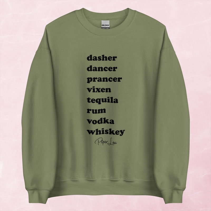 Dasher Dancer Prancer Vixen Drinks Graphic Crewneck Sweatshirt