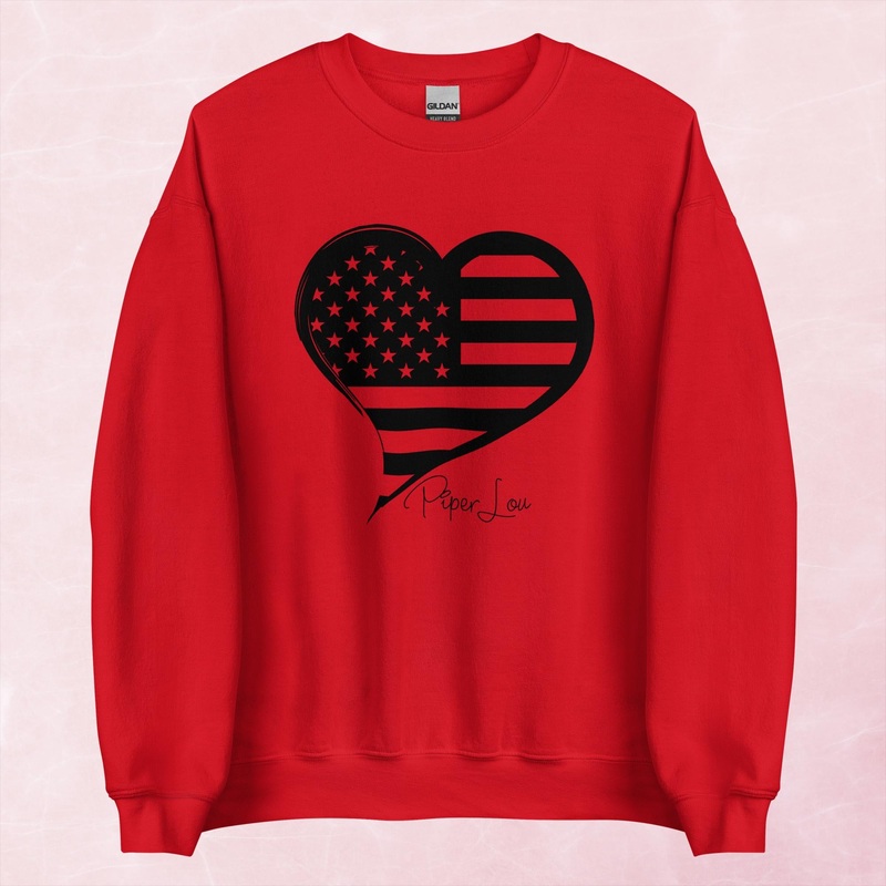 USA Flag Heart Graphic Crewneck Sweatshirt