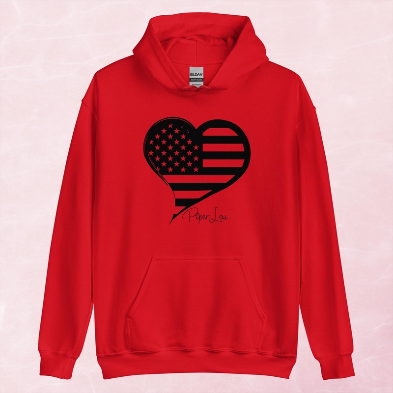 USA Flag Heart Graphic Hoodie|Red|Heliconia|Irish Green|Orange|Military Green|Carolina Blue|Gold|Sand|Light Pink|Ash|White|S|M|L|XL|2XL|3XL|4XL|5XL