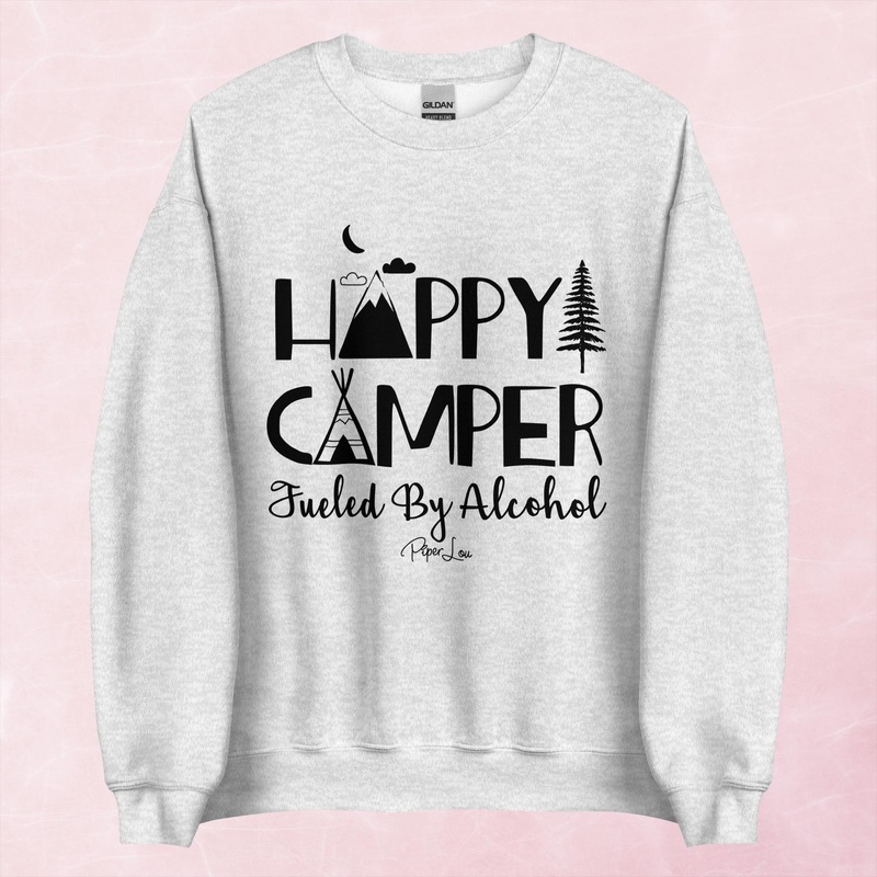 Happy Camper Fueled by Alcohol Graphic Crewneck Sweatshirt