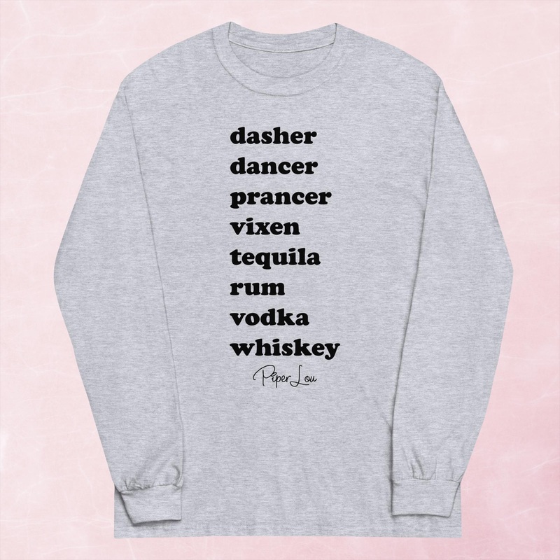Dasher Dancer Prancer Vixen Drinks Graphic Long Sleeve Tee