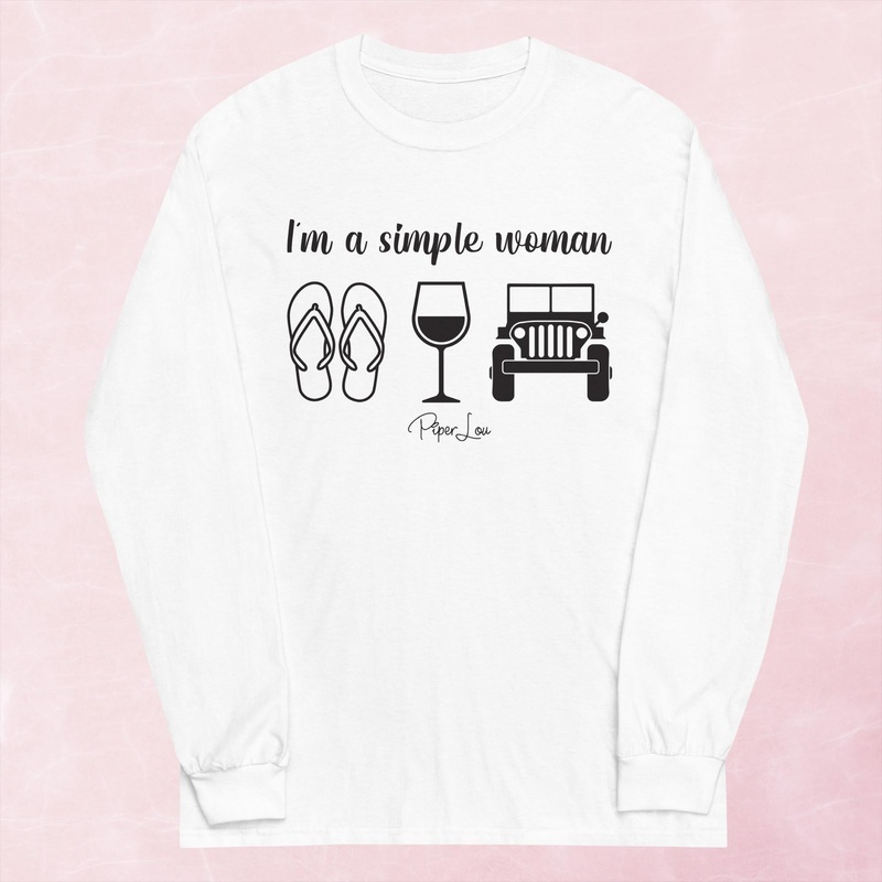 I’m A Simple Woman Flip Flops Wine Jeep Graphic Long Sleeve Tee