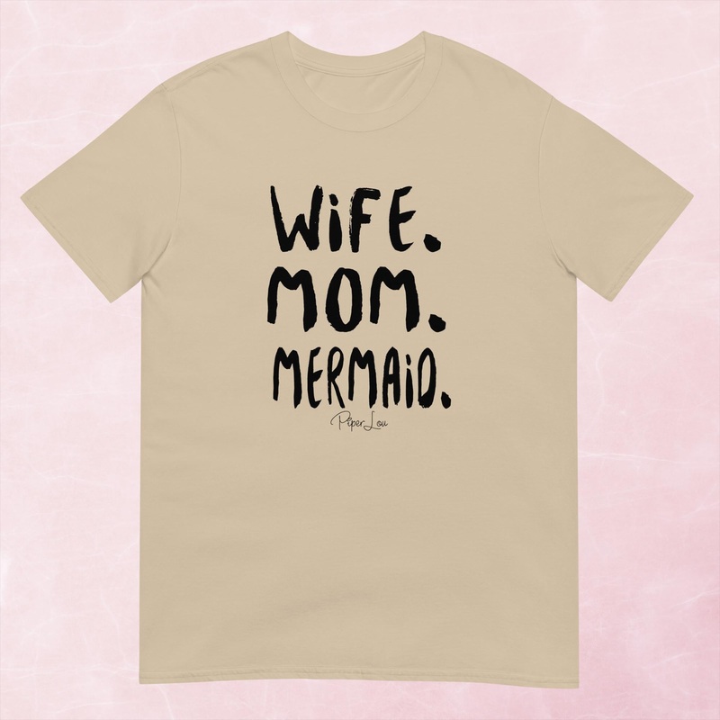 Wife Mom Mermaid Graphic Tee|Heather Red|Tropical Blue|Sand|Light Blue|Sport Grey|Cornsilk|White|S|M|L|XL|2XL|3XL