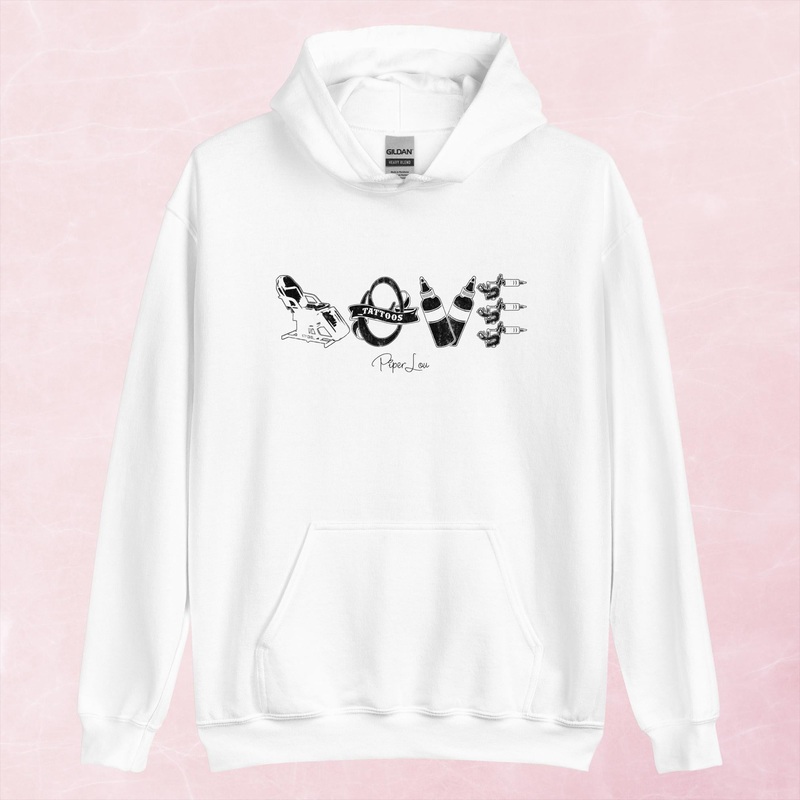Tattoo Love Graphic Hoodie|Red|Heliconia|Irish Green|Orange|Military Green|Carolina Blue|Gold|Sand|Light Pink|Ash|White|S|M|L|XL|2XL|3XL|4XL|5XL