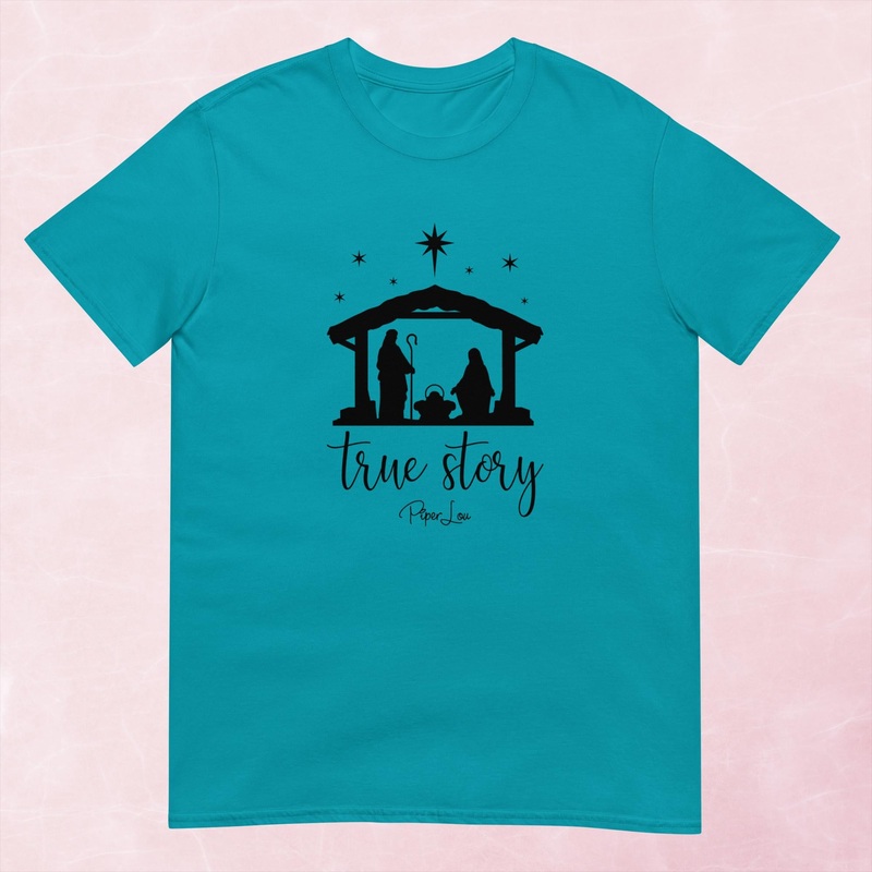 True Story Graphic Tee|Heather Red|Tropical Blue|Sand|Light Blue|Sport Grey|Cornsilk|White|S|M|L|XL|2XL|3XL