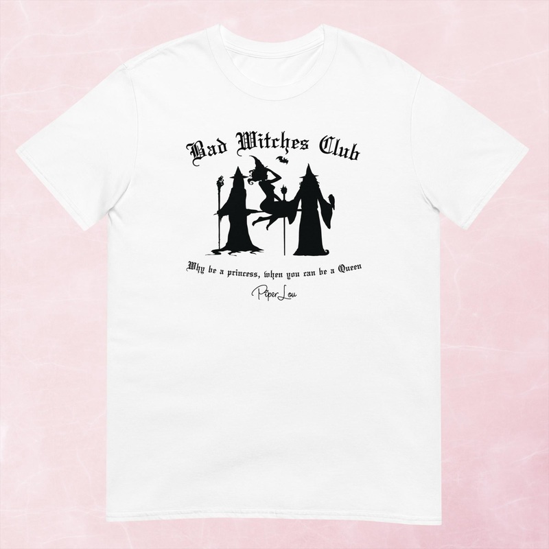 Bad Witches Club Graphic Tee|Heather Red|Tropical Blue|Sand|Light Blue|Sport Grey|Cornsilk|White|S|M|L|XL|2XL|3XL