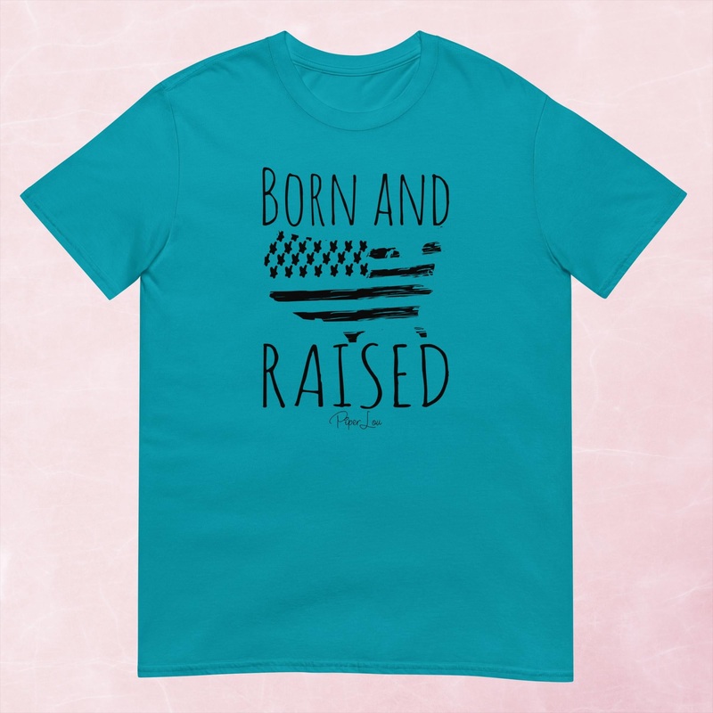 Born And Raised Graphic Tee|Heather Red|Tropical Blue|Sand|Light Blue|Sport Grey|Cornsilk|White|S|M|L|XL|2XL|3XL