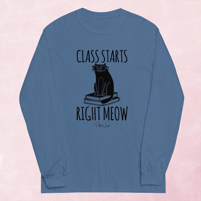 Class Starts Right Meow Graphic Long Sleeve Tee