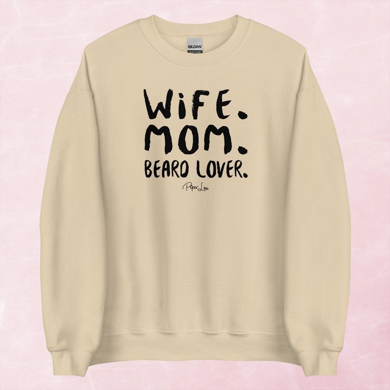 Wife, Mom, Beard Lover Graphic Crewneck Sweatshirt