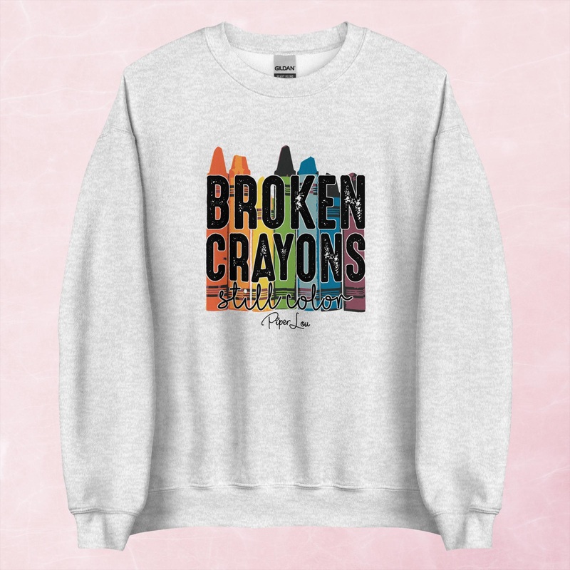 Broken Crayons Still Color Graphic Crewneck Sweatshirt