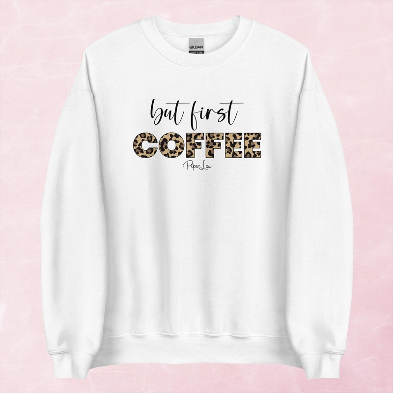 But First Coffee Leopard Graphic Crewneck Sweatshirt