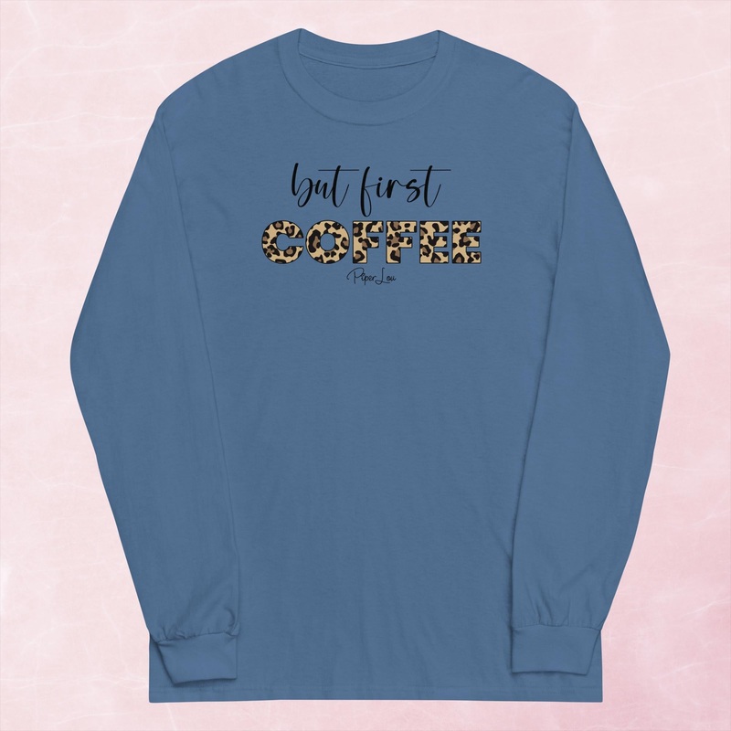 But First Coffee Leopard Graphic Long Sleeve Tee