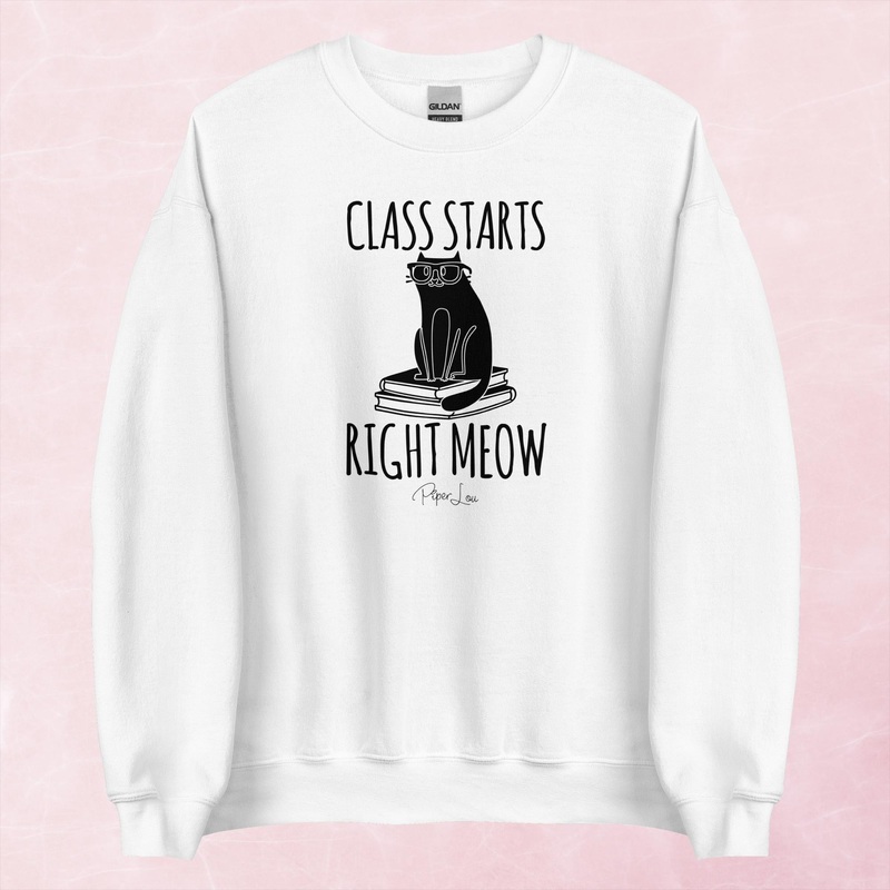 Class Starts Right Meow Graphic Crewneck Sweatshirt