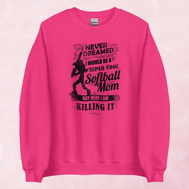 Super Cool Softball Mom Graphic Crewneck Sweatshirt