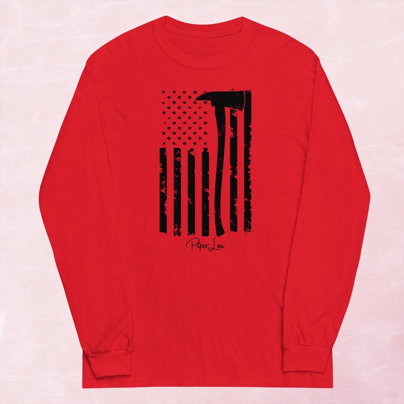 Firefighter Axe Flag Graphic Long Sleeve Tee