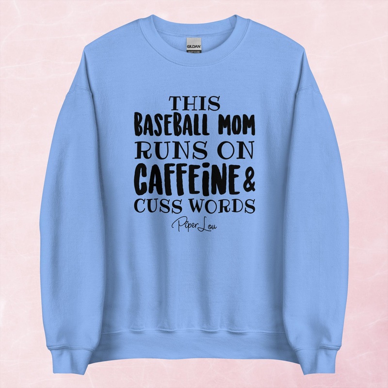This Baseball Mom Runs On Caffeine And Cuss Words Graphic Crewneck Sweatshirt